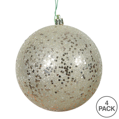 Vickerman 4.75" Champagne Sequin Ball Ornament 4 per Bag