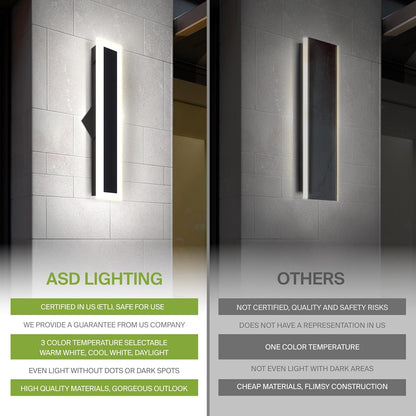 ASD Lighting LED Outdoor Wall Sconce Narrow design 18" 18W 120-277V CCT Selectable 3000/4000/5000K Dimmable Black ETL