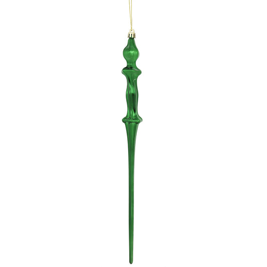 Vickerman 15.7" Emerald Shiny Icicle Ornament with drilled and wired caps. Comes 3 per Box.