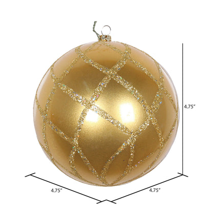 Vickerman 4.75" Gold Candy Finish Net Ball Ornament with Glitter Accents 3 per Bag