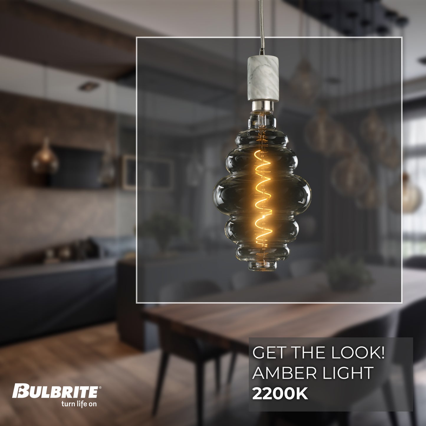 Bulbrite LED Grand Bulb and Pendant Kit of (1) 4 Watt Clear Glass 15" Beehive Shaped Bulb and (1) White Marble Open Socket Pendant on White Fabric Braided Cord - 2200K (Amber Light)