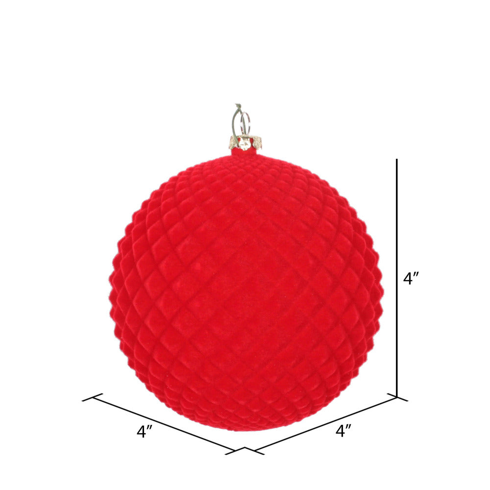 Vickerman 4" Red Flocked Durian Ball Ornament 3 per Bag