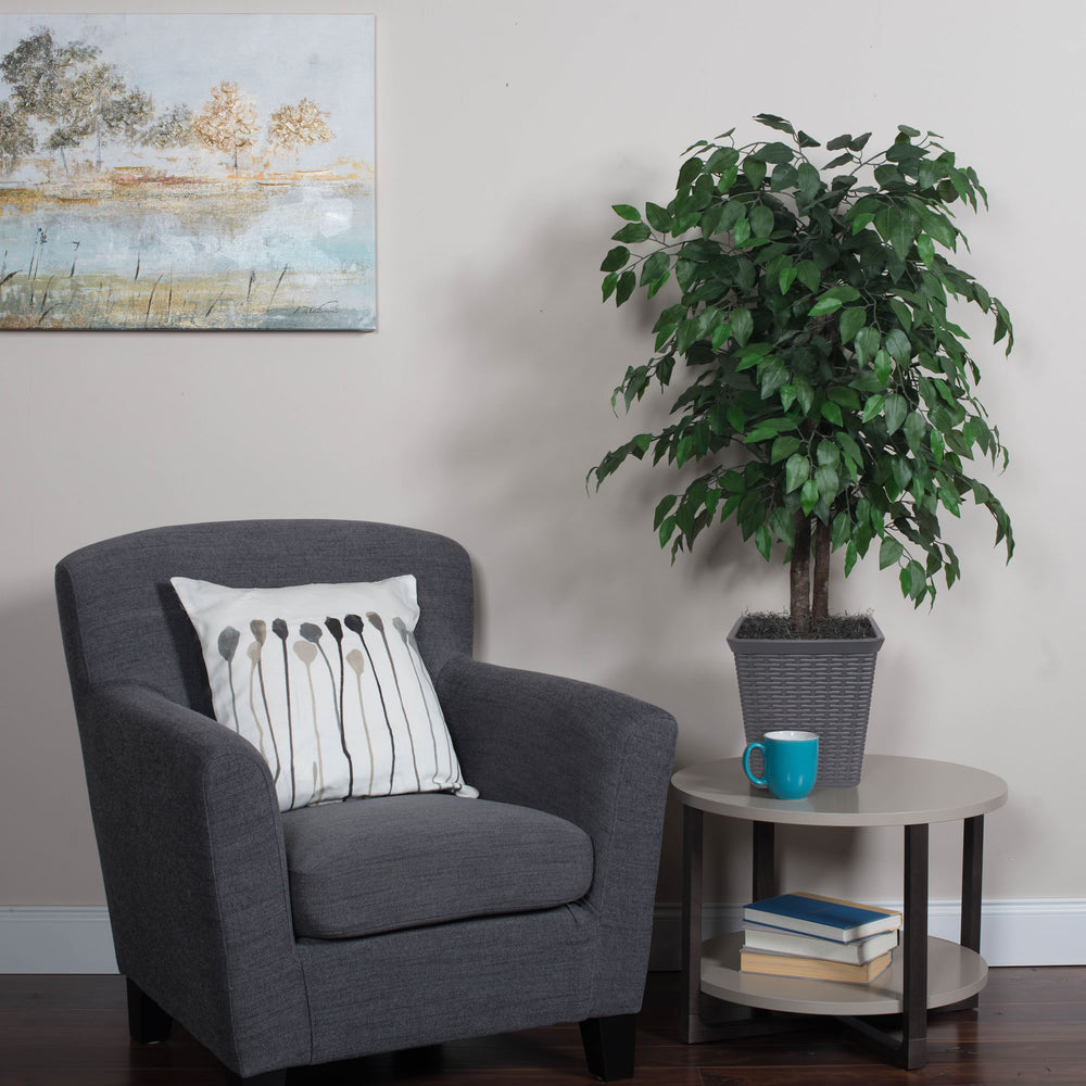 Vickerman 4' Artificial Ficus Bush Gray Square Plastic Container