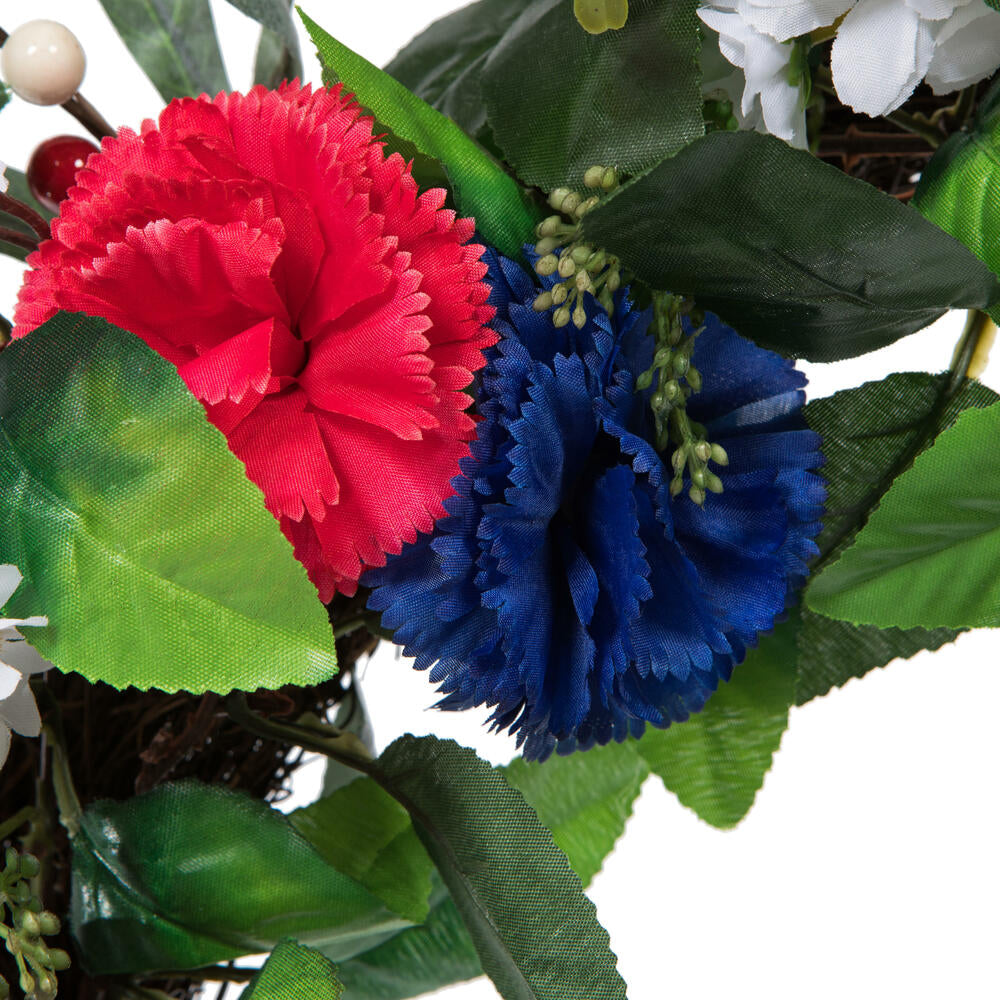 Vickerman 22" Artificial Mixed Floral Wreath With Red White And Blue Flowers and Berries