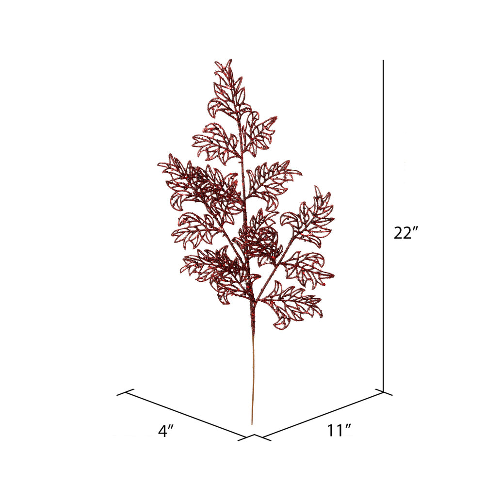 Vickerman 22" Burgundy Glitter Lace Holly Leaf Artificial Christmas Spray. Includes 12 sprays per pack.