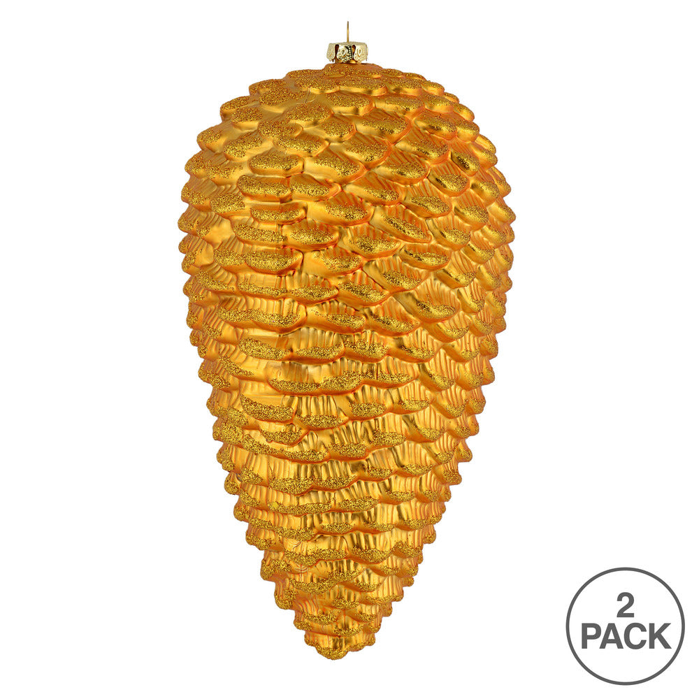 Vickerman 10" Antique Gold Matte Glitter Pinecone Christmas Ornament Pack of 2