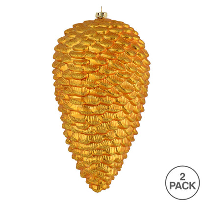 Vickerman 10" Antique Gold Matte Glitter Pinecone Christmas Ornament Pack of 2