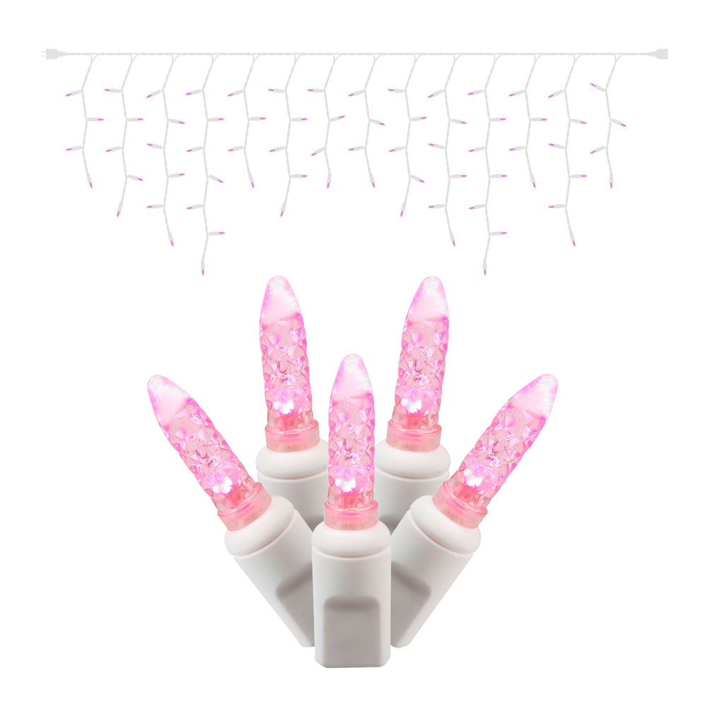 Vickerman 70 Pink M5 LED Icicle Light on White Wire 9' Christmas Single Mold Light Strand