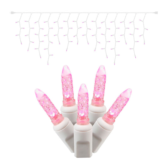 Vickerman 70 Pink M5 LED Icicle Light on White Wire 9' Christmas Single Mold Light Strand