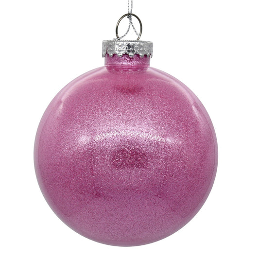 Vickerman 4.75" Clear Ball Christmas Ornament with Pink Glitter Interior 4 Pieces per bag