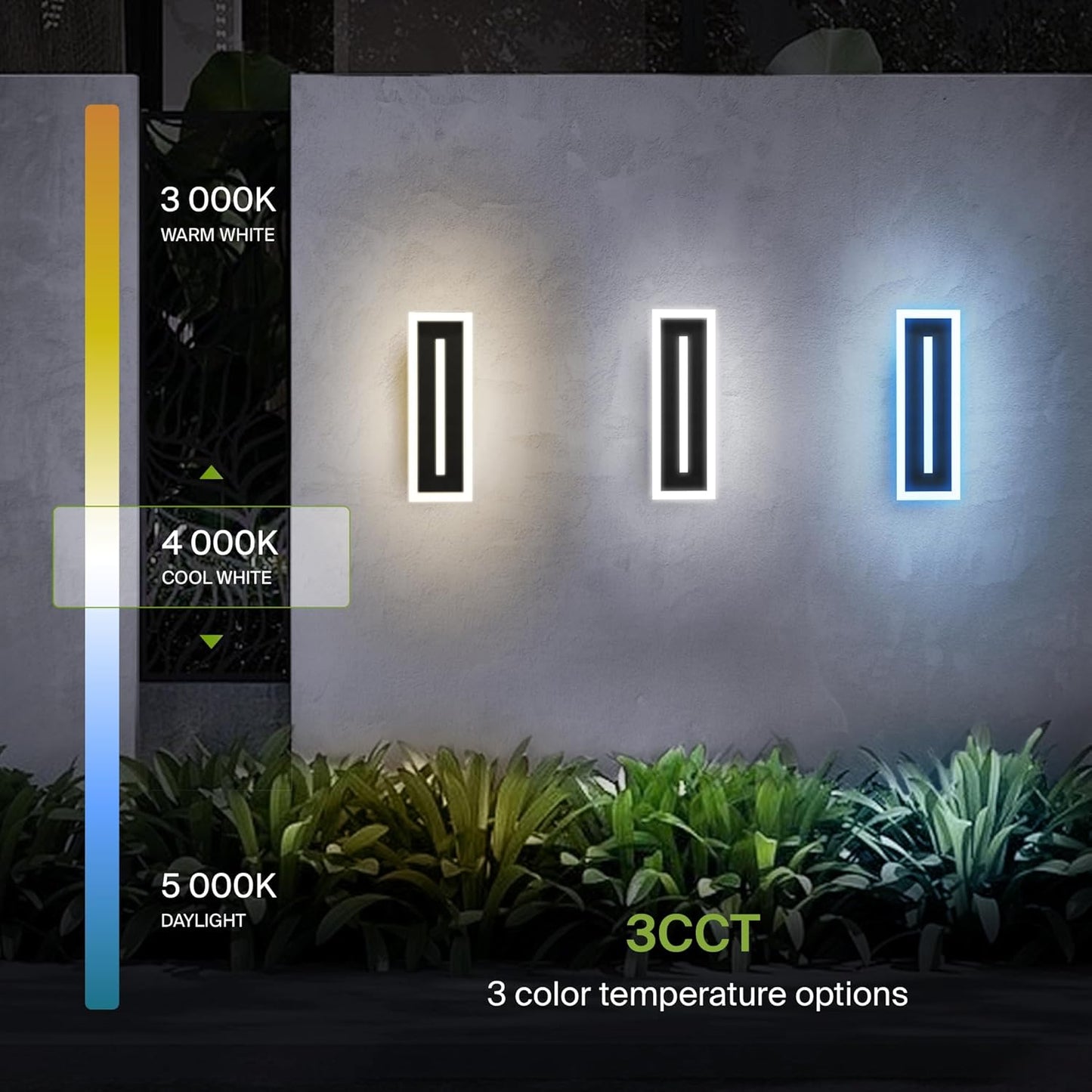 ASD Lighting LED Outdoor Wall Sconce with Center Light 18" 18W 120-277V CCT Selectable 3000/4000/5000K Dimmable Black ETL