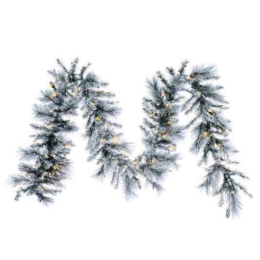 Vickerman 9' x 14" Flocked Jackson Pine Pre-Lit Artificial Garland with 100 Warm White Lights and 160 PVC Tips