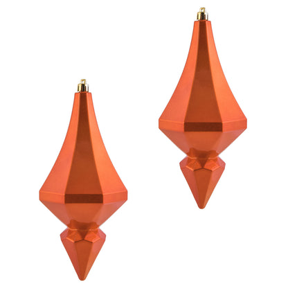 Vickerman 8" Burnish Orange Candy Finish Diamond Finial Ornament Pack of 2