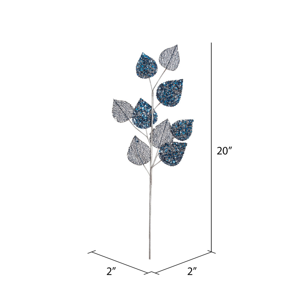 Vickerman 20" Blue Mesh Mulberry Leaf Artificial Christmas Spray. Includes 3 sprays per pack.