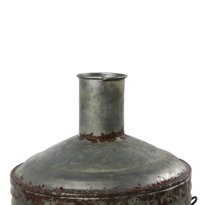 Vickerman 19.5" Rustic Metal Container with Handles. This metal container is the perfect addition to any modern farm style decor. This rustic piece is the perfect addition to any table top setting. It measures 10.5" L x 11" W x 19.5" H.   90% METAL 10% JU
