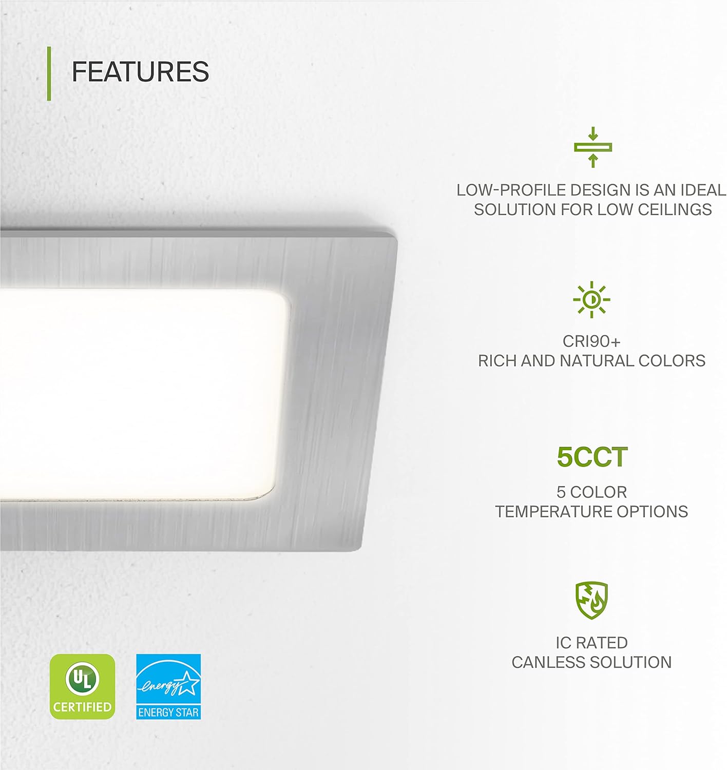 ASD Lighting LED Recessed Mini Panel Square 4inch 12W 120V Triac 2700/3000/3500/4000/5000K Nickel UL Energy Star 6 pack