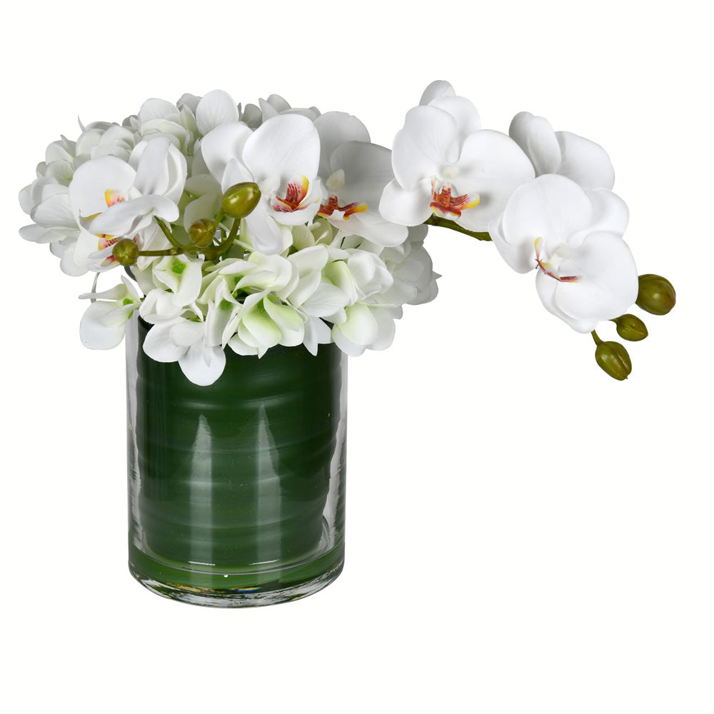 Vickerman 11" Artificial White Orchid In Glass Pot.
