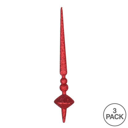 Vickerman 12" Red Glitter Cupola Finial Ornament Pack of 3