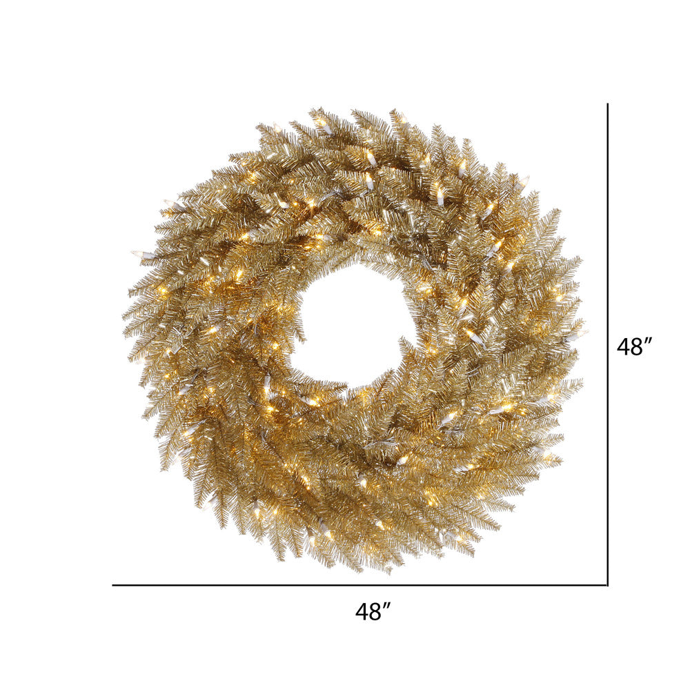 Vickerman 48" Champagne Fir Artificial Christmas Wreath Warm White Dura-Lit LED lights.