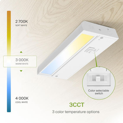 ASD Lighting LED Under Cabinet Swivel 9" 3W 120V Dimmable CCT Selectable 2700/3000/4000K Hardwired or Plug-in, Linkable, Hi/Low Switch, White ETL Energy Star