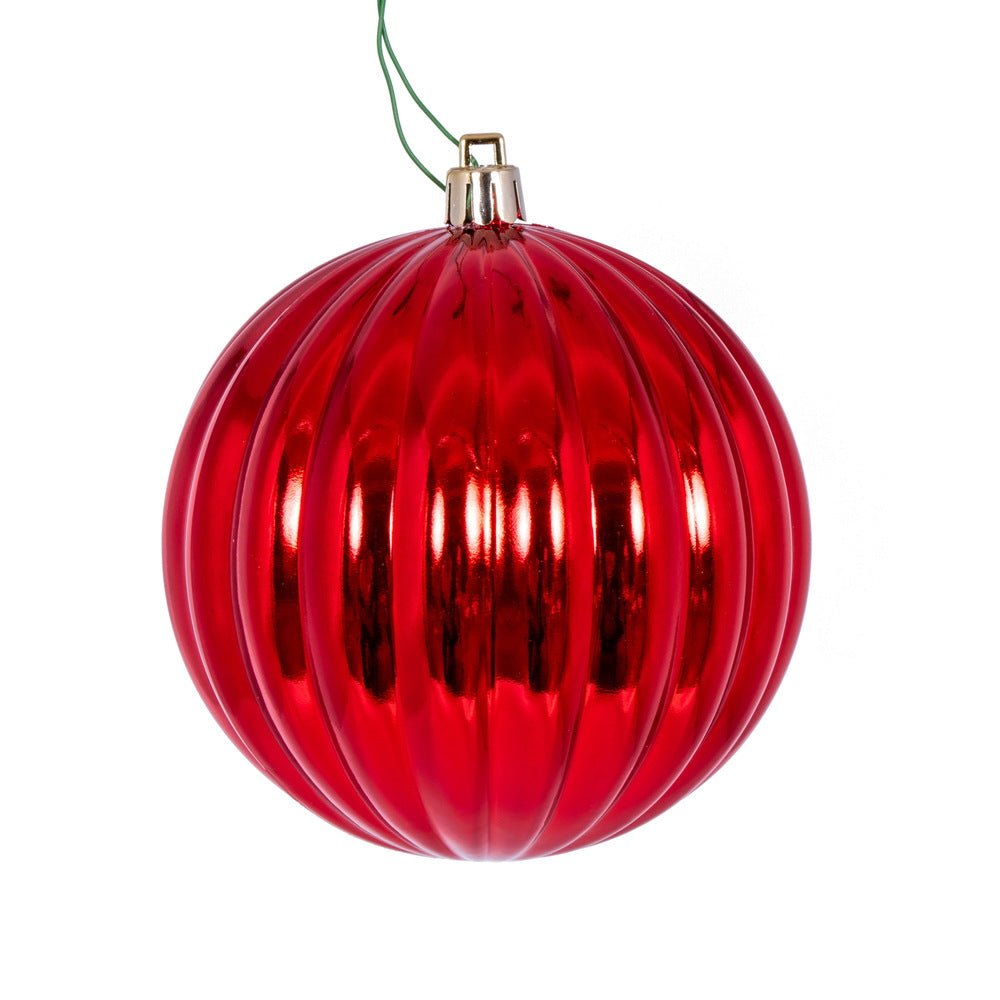 Vickerman 4" Red Shiny Lined Ball Ornament 6 per Bag.