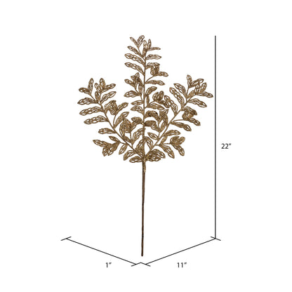 Vickerman 22" Gold Bipinnate Glitter Leaf Artificial Christmas Spray. Includes 12 sprays per pack.