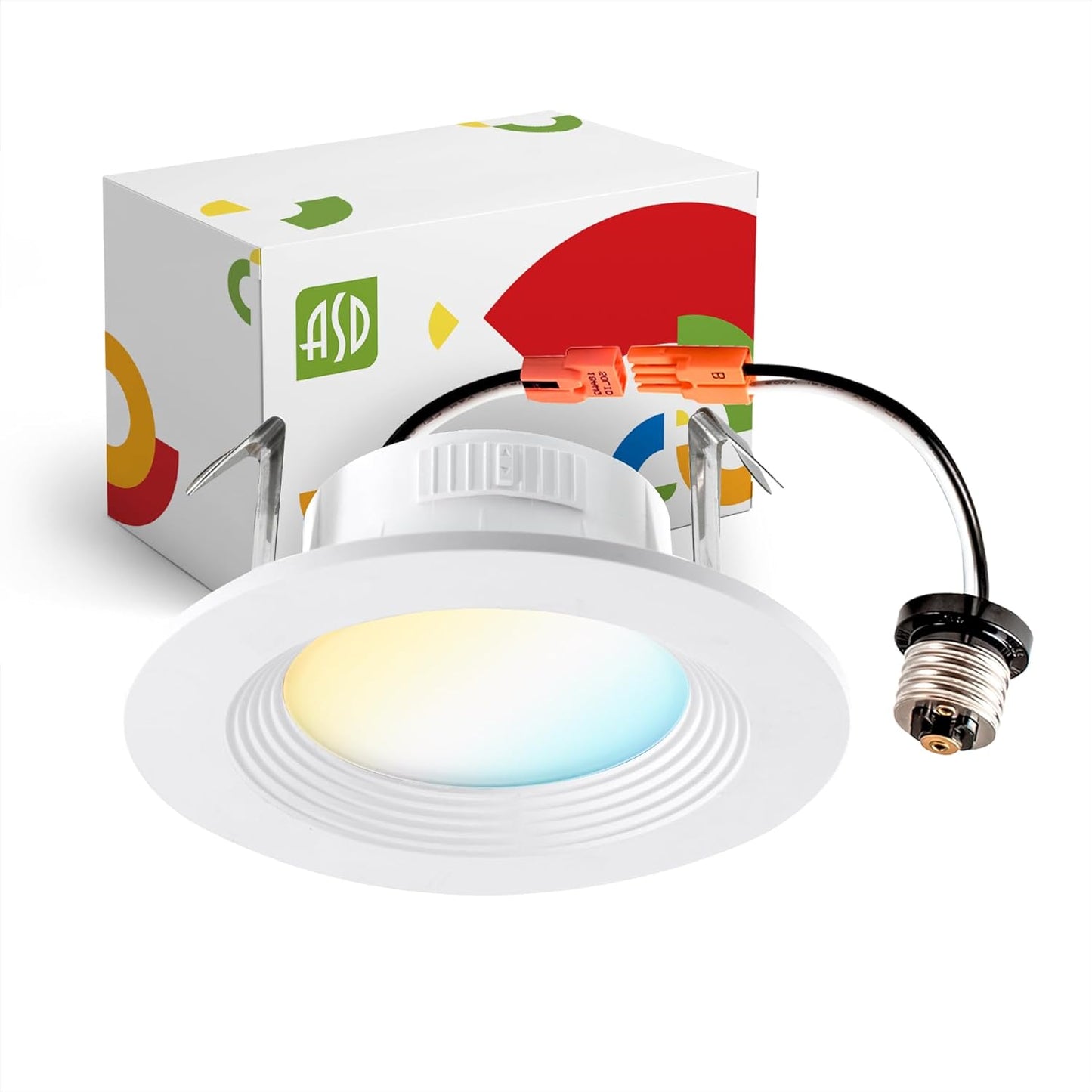 ASD Lighting LED Round Downlight Retrofit Kit 4" 8.6W 120V CCT Selectable 2700/3000/3500/4000/5000K Dimmable PC, Baffle Trim, White UL