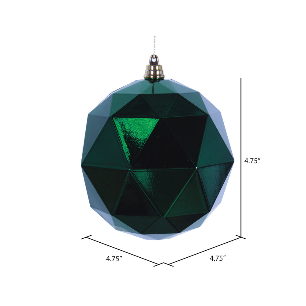 Vickerman 4.75" Emerald Shiny Geometric Ball Ornament 4 per bag