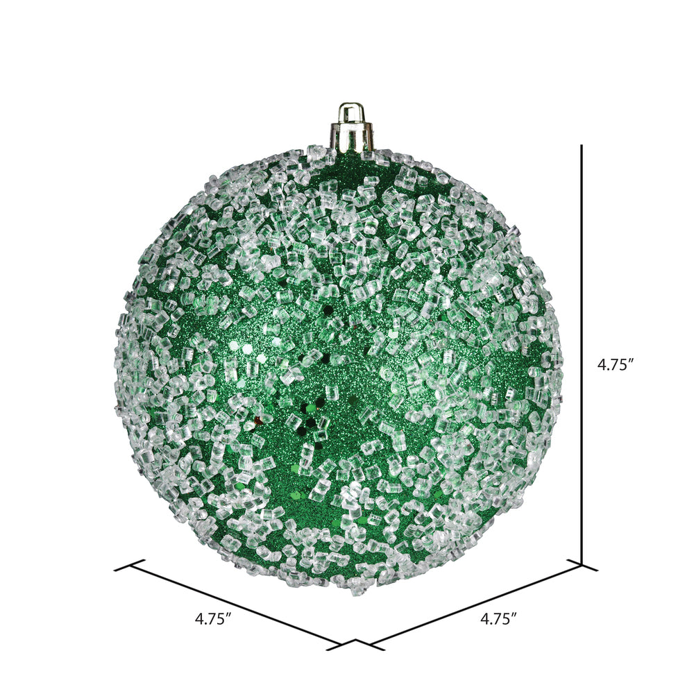 Vickerman 4.75" Green Glitter Hail Ball Ornament 4 per Bag