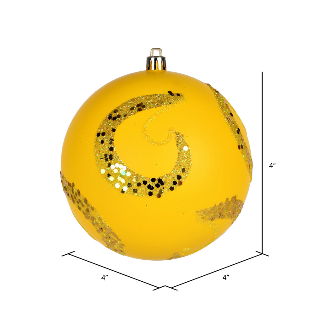 Vickerman 4" Yellow Matte Sequin Swirl Ornament 6 per Bag