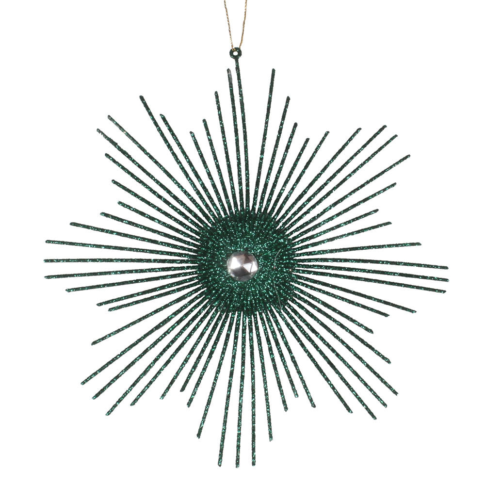 Vickerman 6.5" Emerald Snowflake Burst Glitter Christmas Ornament 6 per Bag