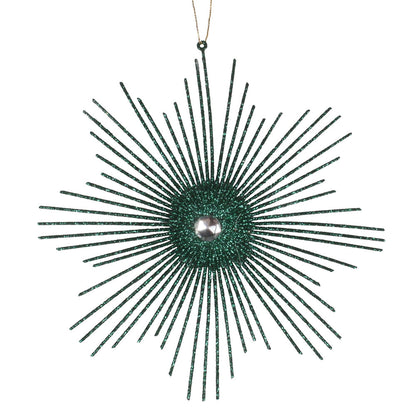 Vickerman 6.5" Emerald Snowflake Burst Glitter Christmas Ornament 6 per Bag