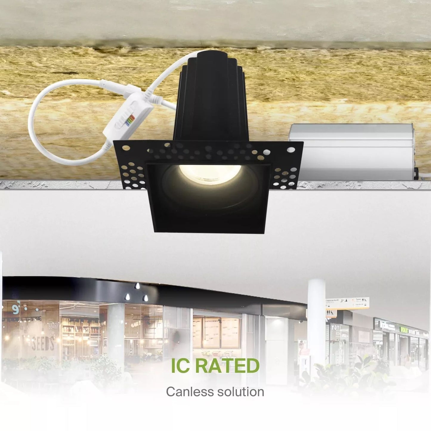 ASD Lighting LED Trimless Downlight Square 2inch 15W 120V Triac 2700/3000/3500/4000/5000K Black ETL Energy Star