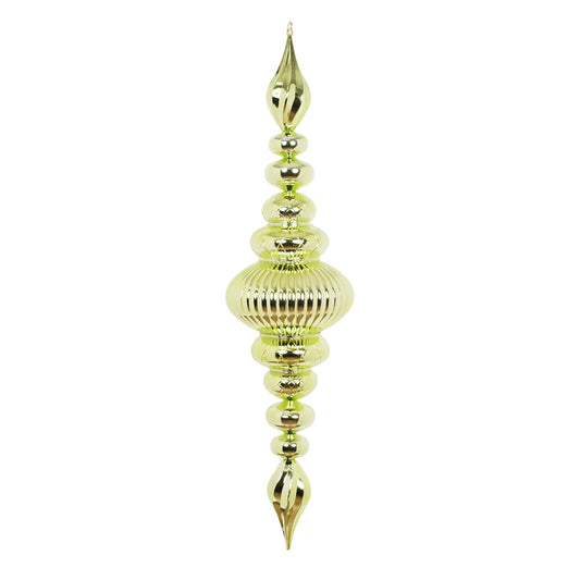 Vickerman 41" Celadon Shiny Finial. This large ornament is an eye catching addition to any holiday decorating project. It features a metal hook for hanging. Made with shatterproof plastic.