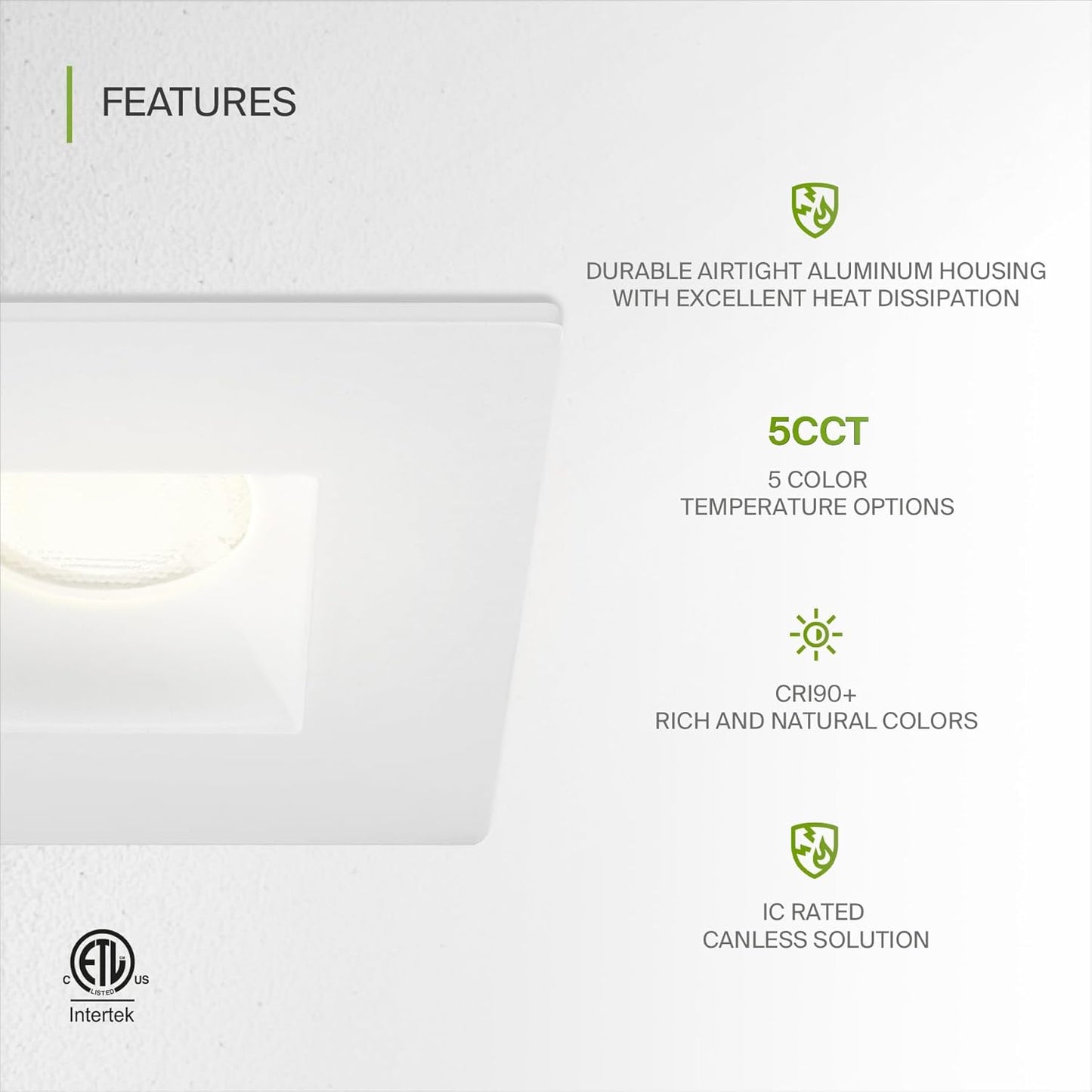 ASD Lighting LED Downlight Square 1inch 7W 120V Triac 2700/3000/3500/4000/5000K White ETL Energy Star