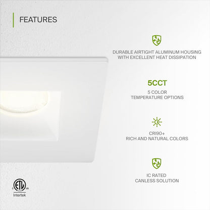 ASD Lighting LED Downlight Square 1inch 7W 120V Triac 2700/3000/3500/4000/5000K White ETL Energy Star