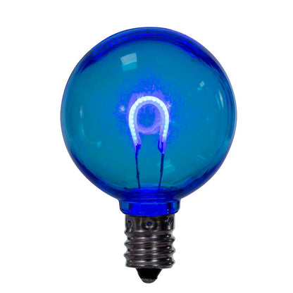 Vickerman G40 Transparent U-Shaped Filament Blue Bulb, E12 Base, .6 Watts, 25 Pcs Assorted/Bag.  Colors included are Blue, Red, Green, Purple and Amber.