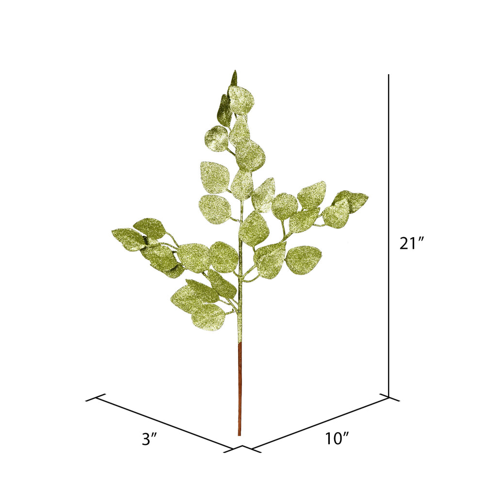 Vickerman 21" Lime Glitter Ash Leaf Artificial Christmas Spray. Includes 12 sprays per pack.