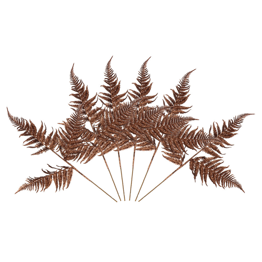 Vickerman 22" Chocolate Onoclea Glitter Fern Artificial Christmas Spray. Includes 6 sprays per pack.