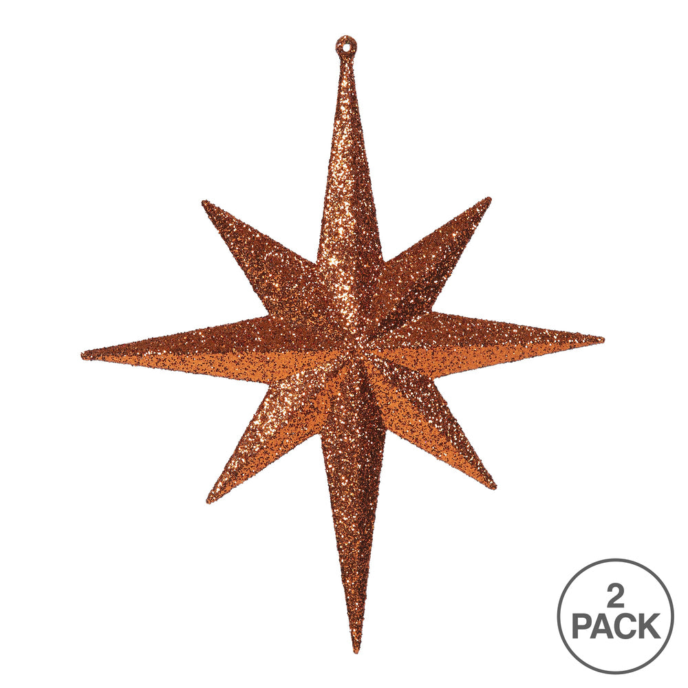 Vickerman 12" Burnished Orange Iridescent Glitter Bethlehem Star Christmas Ornament 2 per Box