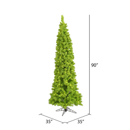Vickerman 7.5' Flocked Lime Pencil Fir Artificial Christmas Tree Lime Dura-lit LED Lights