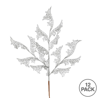 Vickerman 27" Silver Glitter Coral Bells Leaf Lace Artificial Christmas Spray. Includes 12 sprays per pack.