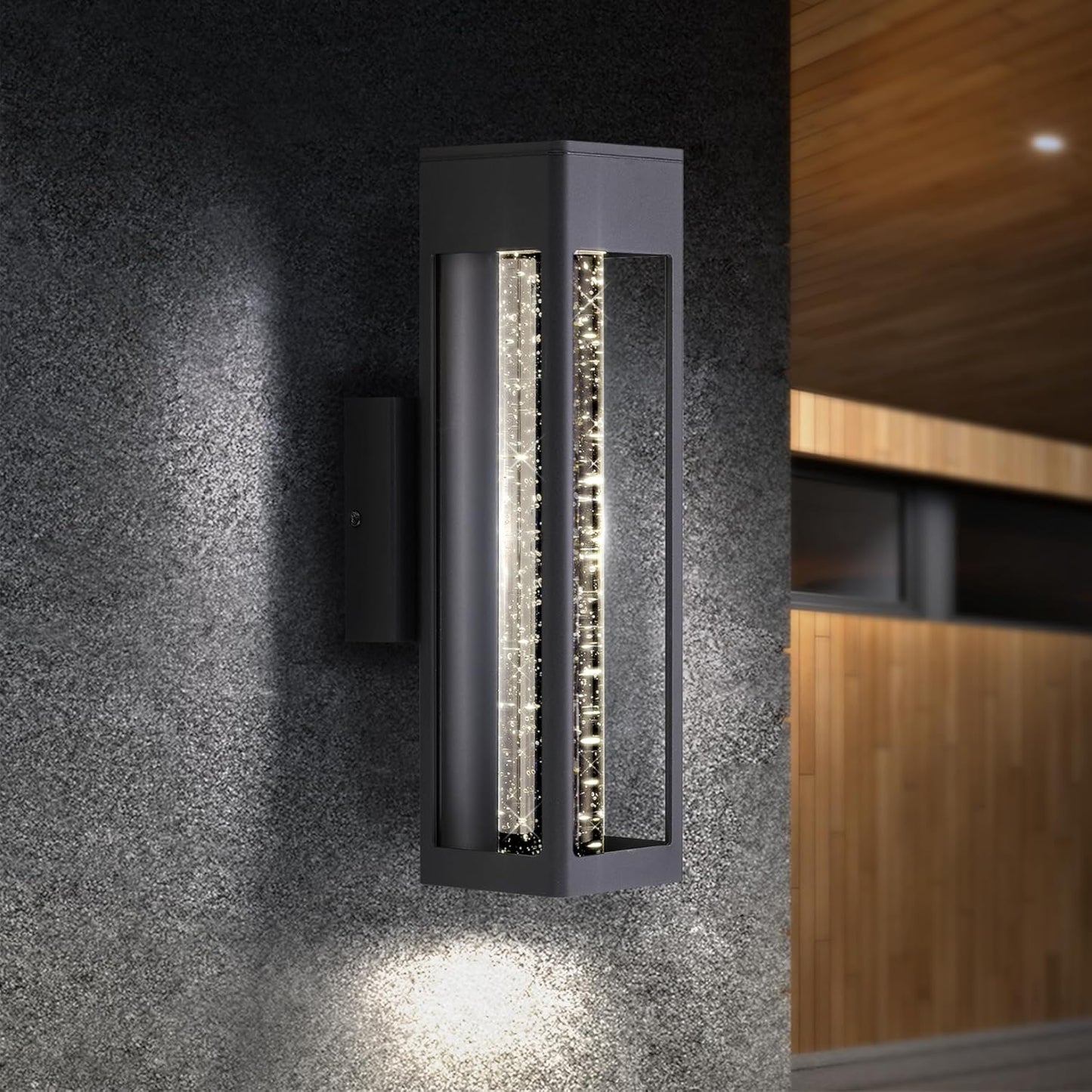 ASD Lighting LED Outdoor Wall Sconce 14" 12W CCT Selectable 3000/4000/5000K Dimmable Clear Seeded Glass, Black ETL