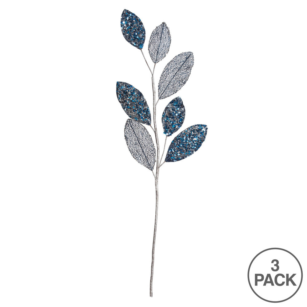 Vickerman 20" Blue Mesh Apple Leaf Artificial Christmas Spray. Includes 3 sprays per pack.