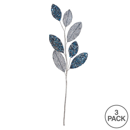 Vickerman 20" Blue Mesh Apple Leaf Artificial Christmas Spray. Includes 3 sprays per pack.