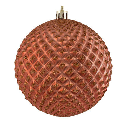 Vickerman 4" Coral Durian Glitter Ball Ornament 6 per Bag