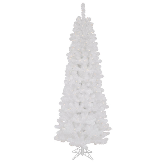 Vickerman 7.5' White Salem Pencil Pine Artificial Christmas Tree Clear Dura-lit Incandescent Lights