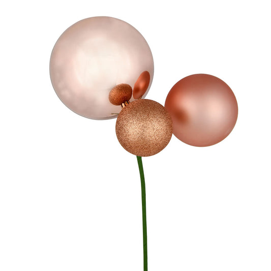 Vickerman 18" Rose Gold Ball Ornament Christmas Pick Set of 3
