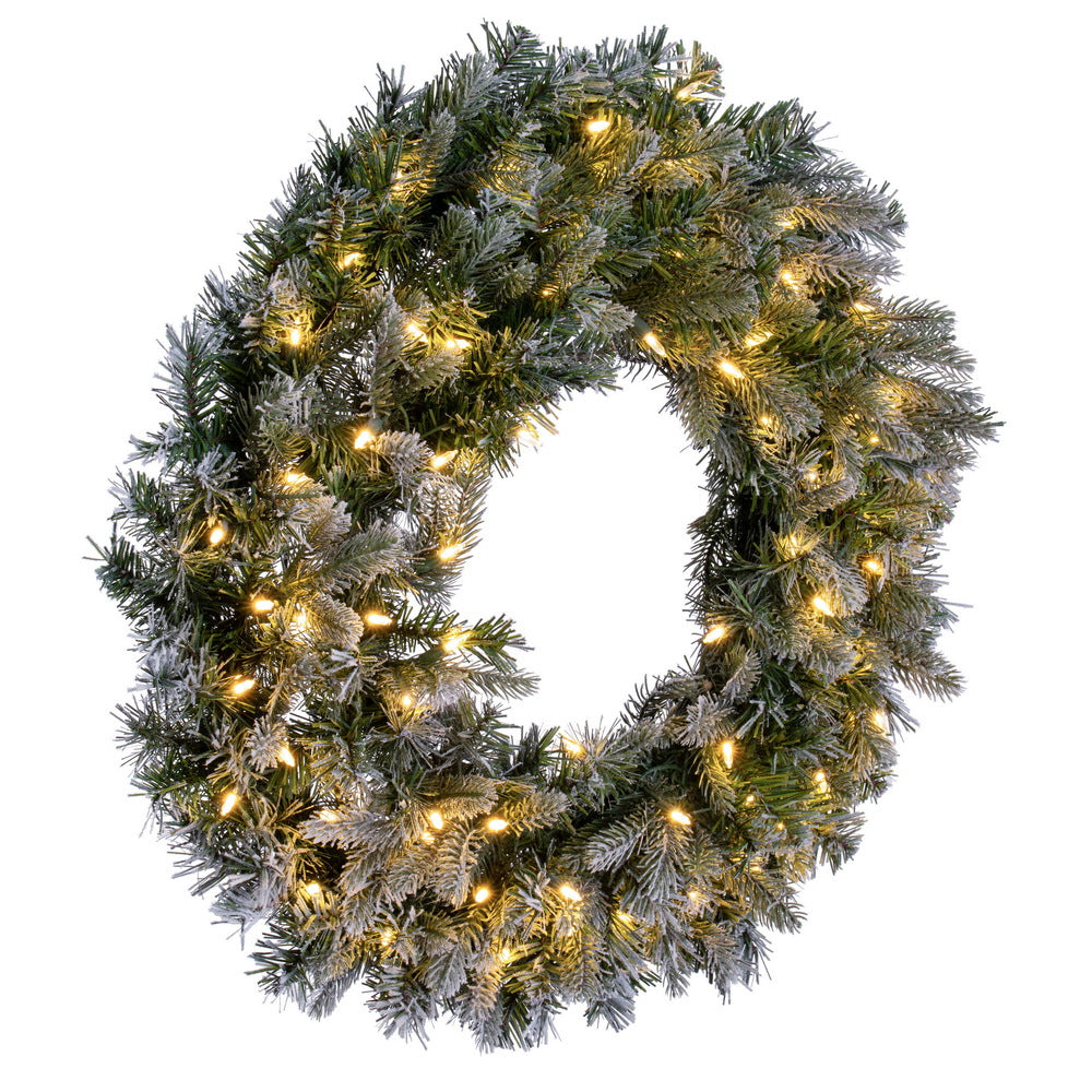 Vickerman 30" Frosted Douglas Fir Artificial Pre-Lit Wreath with Warm White LED Mini Lights.