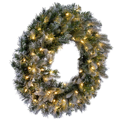 Vickerman 30" Frosted Douglas Fir Artificial Pre-Lit Wreath with Warm White LED Mini Lights.